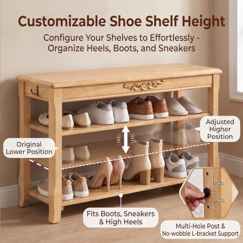 Shoe Storage Bench Shoe Rack Bench with Storage 3 Tier Wooden Shoe Bench