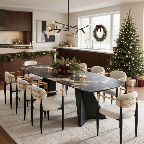 9 Piece Dining Set with 8 Chairs, Extendable Sintered Stone Table