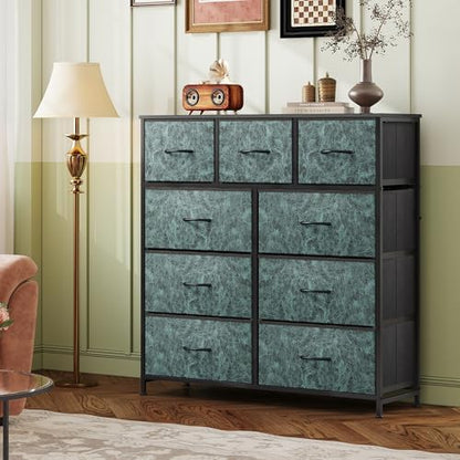 WLIVE Tall Dresser for Bedroom, 9 Drawer Chest of Drawers, Vintage Green