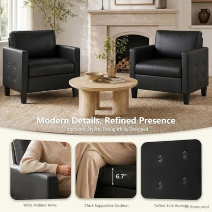 STHOUYN Accent Chairs Set of 2, Faux Leather Living Room Chair, Black