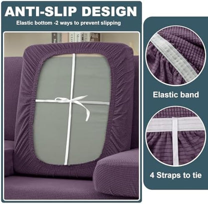 UNBBRRL Seat Cushion Cover and Back Covers for Corner Sofa Stretch Jacquard, Non Slip L Shaped Sofa Slipcover with Storage Ottoman, Sectional Couch Cover for Chaise Lounge (Purple,24 x 56 x 6”)