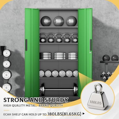 SUNCROWN 72" Metal Storage Cabinet - Heavy-Duty Metal Garage Cabinet with 4 Adjustable Shelves & 2 Doors for Tools, Office, Home, Workshop,Black & Green-Small