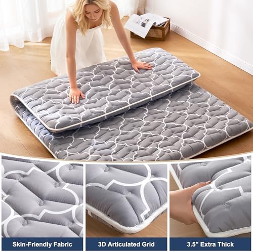 6th Generation Japanese Floor Futon Mattress - Extra-Thick 9-Layer Modern Futon with 100% High-Density Foam, Portable Floor Mattress Sleeping Pad for Adults, Guest Room, Dormitory, Twin XL (39"X80")