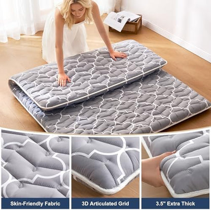 6th Generation Japanese Floor Futon Mattress - Extra-Thick 9-Layer Modern Futon with 100% High-Density Foam, Portable Floor Mattress Sleeping Pad for Adults, Guest Room, Dormitory, Twin XL (39"X80")