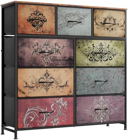 WLIVE Tall Dresser for Bedroom, 9 Drawer Chest of Drawers, Pattern