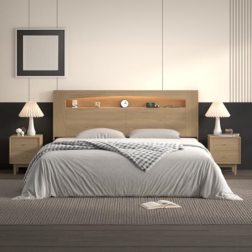 Wooden King Headboard Only with Storage for Bedroom (Oak, King)