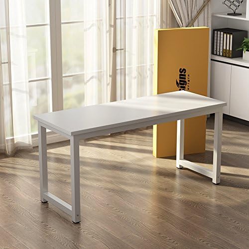 Tribesigns Computer Desk, 63 inch Large Office Desk Computer Table Study Writing Desk for Home Office, White