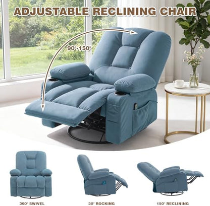 Rocker Recliner Chairs with Massage and Heat, Blue
