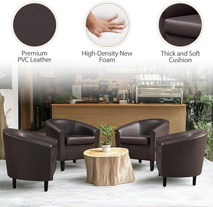 Yaheetech Accent Chairs, Faux Leather Barrel Armchairs Espresso