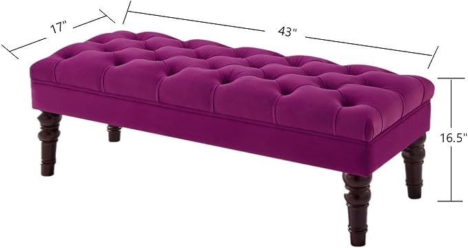 24KF Velvet Upholstered Buttons Tufted Entryway Bench with Solid Wood Leg,Bed Bench Ottoman with Padded Seat,5061N-Violet