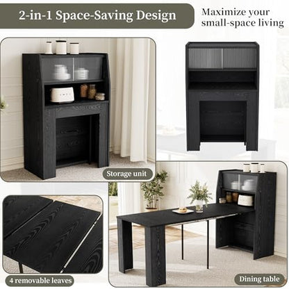 Dining Table Set for 6, Extendable 86.6" with Storage