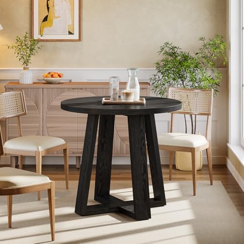 Tribesigns Small Round Dining Table for 2-4 People, 31.5 Inches Farmhouse Kitchen Table for Small Space, Dining Room, Kitchen, Apartment, Black