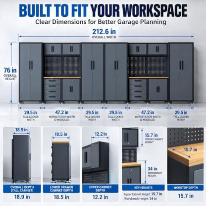 16-Pack Garage Storage Cabinet System with Workbench and Pegboard