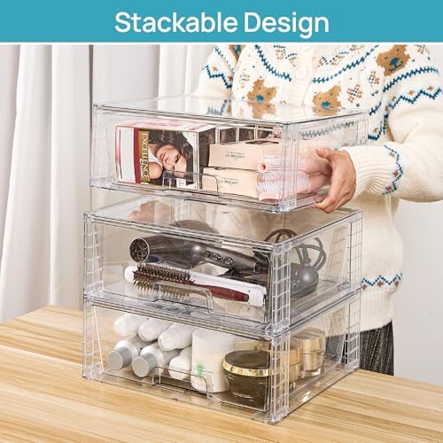 Vtopmart 8 Pack Large Clear Stackable Storage Drawers for Closet, Pantry