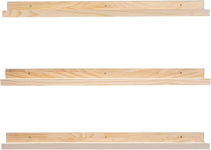 MBYD 36 Inch Natural Wood Floating Picture Ledge Shelf, Wall Mounted Nursery Bookshelf for Kids Books, Vinyl Records & Photo Display, Rustic Farmhouse Wall Decor for Bedroom, Living Room & Nursery