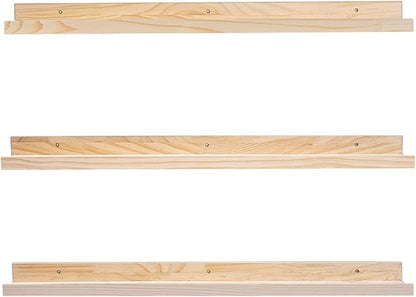 MBYD 36 Inch Natural Wood Floating Picture Ledge Shelf, Wall Mounted Nursery Bookshelf for Kids Books, Vinyl Records & Photo Display, Rustic Farmhouse Wall Decor for Bedroom, Living Room & Nursery