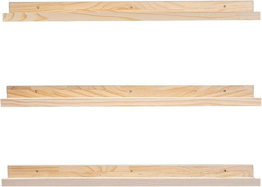 MBYD 36 Inch Natural Wood Floating Picture Ledge Shelf, Wall Mounted Nursery Bookshelf for Kids Books, Vinyl Records & Photo Display, Rustic Farmhouse Wall Decor for Bedroom, Living Room & Nursery