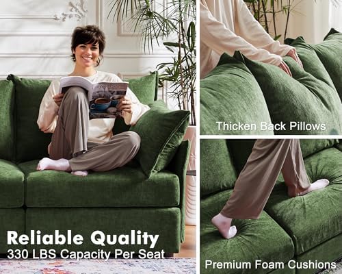 ABCASA 134.6" U Shaped Modular Sectional Couch with Washable Chenille Cover, 6 Seater Deep Seat Sofa with Storage Ottoman & Reversible Chaise for Living Room, Pet-Friendly, Green