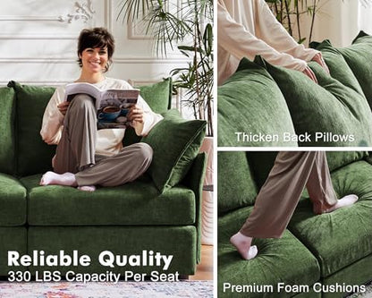 ABCASA 134.6" U Shaped Modular Sectional Couch with Washable Chenille Cover, 6 Seater Deep Seat Sofa with Storage Ottoman & Reversible Chaise for Living Room, Pet-Friendly, Green
