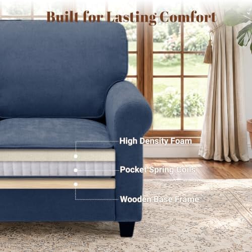 Kingfun Chenille Armchair Sofa with Rolled Arms,Blue