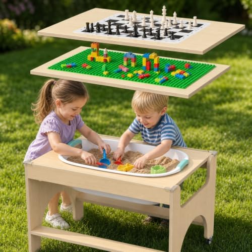 5 in 1 Kids Wooden Activity Table, Building & Activity Sensory Table