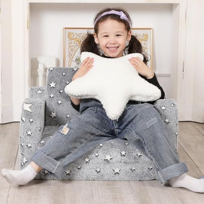 Kids Sofa Chair, 2-in-1 Foldable Couch, Plush, Dusty Grey