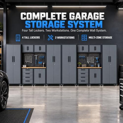 16-Pack Garage Storage Cabinet System with Workbench and Pegboard