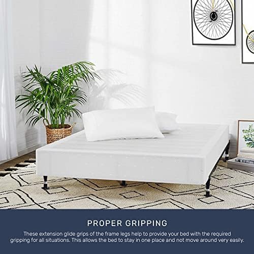 Greaton, Advanced Bed Frame, Re-Rolled Rail Steel Provides Required Strength and Durability, Canoe Clips to Secure Cross Arms, Double Riveted 5 Steel Legs Center Support, Full XL