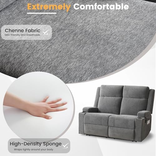 Manual Recliner Sofa Set for Living Room, Comfy Chenille Loveseat Recliner Sofa & Deep Seat Reclining Couch, RV Wall Hugger Loveseat Sofa Set for Living Room Furniture Sets(Gray)