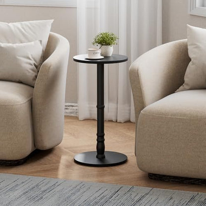 Round Side Table with Solid Wood Pillar, Small Drink Table