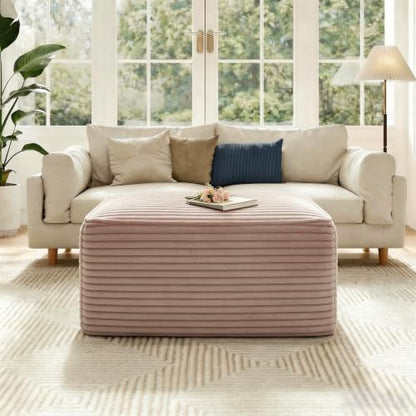 37.4" Rectangle Ottoman Foot Rest for Couch - Corduroy Upholstered Compressed Memory Foam, Cloud Ottoman for Modular Sectional, No Assembly Required, DIY Combination, Pink