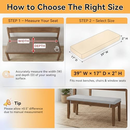 Bench Cushion for Indoor Furniture Light Gray, 39x17x2 inch