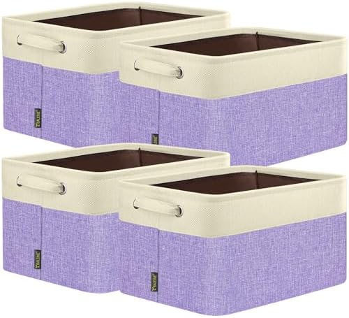 BALEINE 4 Pack Fabric Closet Storage Bins for Shelves, Linen Closet Organizers and Storage, Decorative Baskets for Organizing, Shelf, Clothes, Home, Office (Lavender, 17''x13''x10.5'')