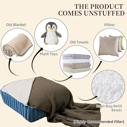 Unstuffed Pouf Ottoman Square Pouf Cover Soft Bean Bag, Blue