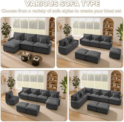 Oversized Modular Sectional Sofa, Cozy Cloud Couch with 3 Ottomans & Corner