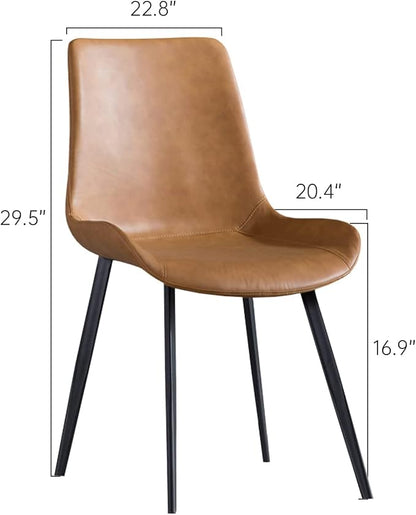 HIPIHOM Dining Chairs Set of 2, Modern Kitchen & Dining Room Chairs, Upholstered Faux Leather Cushion Seat and Sturdy Metal Legs (2 Brown Chairs)