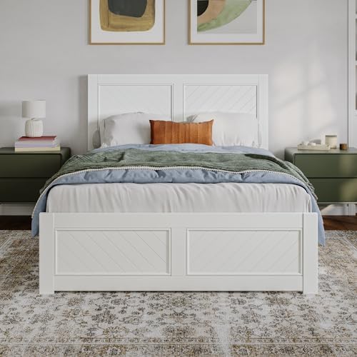 AFI, Berkshire Full Solid Wood Low Profile Platform Bed with Matching Footboard, White