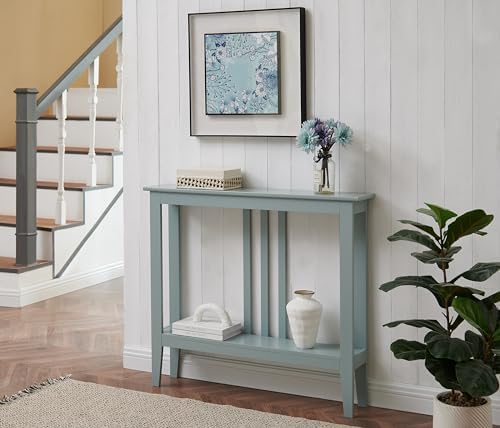 Kings Brand Narrow Console Table w/Storage Shelf, Sofa Entryway, Ice Blue | Narrow Console Table with Storage Shelf – Slim Design Fits Entryways, Hallways, Behind Sofas, Shelf Décor, Books, Essentials