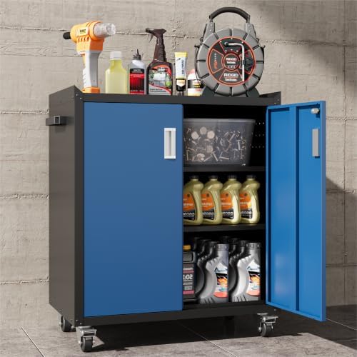 COFaR Blue & Black Mobile Workshop Storage Cabinet, Lockable Metal