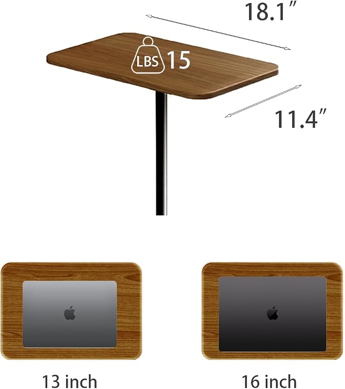 Small Laptop Standing Desk, Adjustable Height Pedestal End Table with Wooden Top, Portable Tall Side Table Workstation, Sit-Stand Desks for Bedside,Sofa,Couch, Living Room, Bedroom, Home Office, Brown