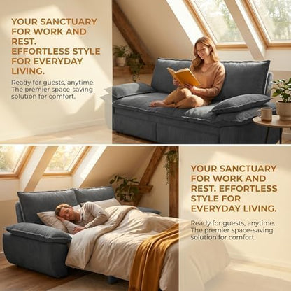 73.2" Sofa Bed Queen, 3-in-1 Pull Out Sofa Bed with Pillow Armrest, Modern Corduroy Convertible Sleeper Futon Sofa for Living Room Small Space, Apartment, Bedroom, Grey