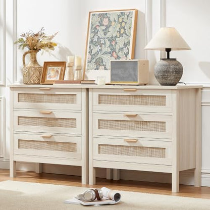LEYAOYAO 26.8" Wide Rattan Nightstands Set of 2, Large Boho Night Stand