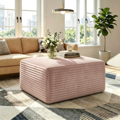 37.4" Rectangle Ottoman Foot Rest for Couch - Corduroy Upholstered Compressed Memory Foam, Cloud Ottoman for Modular Sectional, No Assembly Required, DIY Combination, Pink