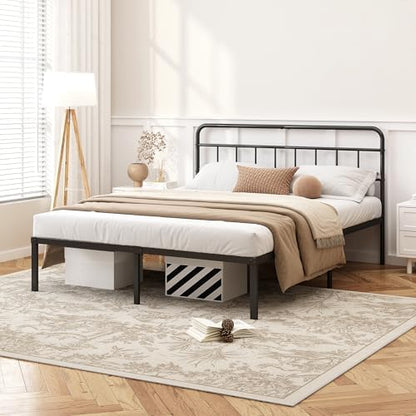 Kujielan 12 inches Queen Size Bed Frame with Minimalist Headboard, Black