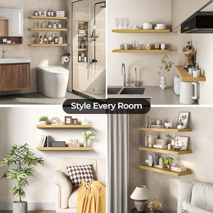 Floating Shelves for Wall 40 Inch Set of 3, Farmhouse Floating Shelves with Invisible Heavy Duty Bracket, 10 Inch Deep Bathroom Shelves for Storage, Living Room, Kitchen, Decor, Oak