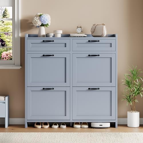 Garvee Shoe Cabinet with 4 Flip Drawers & 2 Top Drawers, Wooden