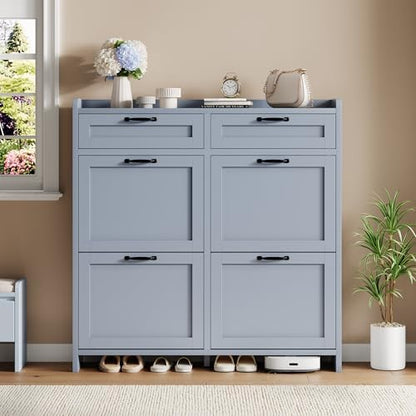 Garvee Shoe Cabinet with 4 Flip Drawers & 2 Top Drawers, Wooden