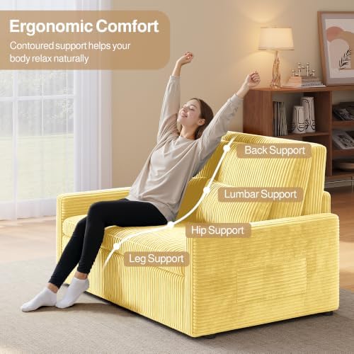 Ahomly Pull Out Convertible Sofa Bed, 3-in-1 Sleeper Loveseat, Yellow