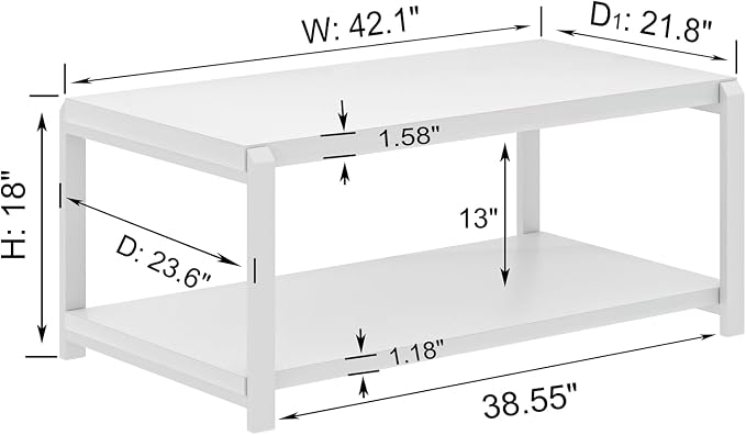 EXCEFUR White Coffee Table with Storage, Modern Center Table for Living Room, Rustic Wood and Metal Cocktail Tables, White Oak