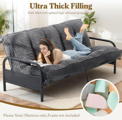 10" Futon Mattress Queen Size, Ultra Thick Futons Sofa Couch Bed Sleeper Sofa Bed, Versatile Floor Futons Japanese Floor Mattress for Adults, Grey (Frame Not Included)